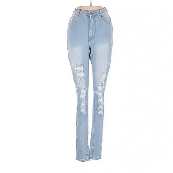 💜 3/25 BOB(Fashion Nova Designer) light blue distressed jeans - Picture 1 of 6